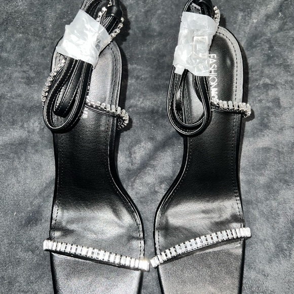 Fashion Nova Black Heels with Rhinestone Straps - Picture 1 of 6